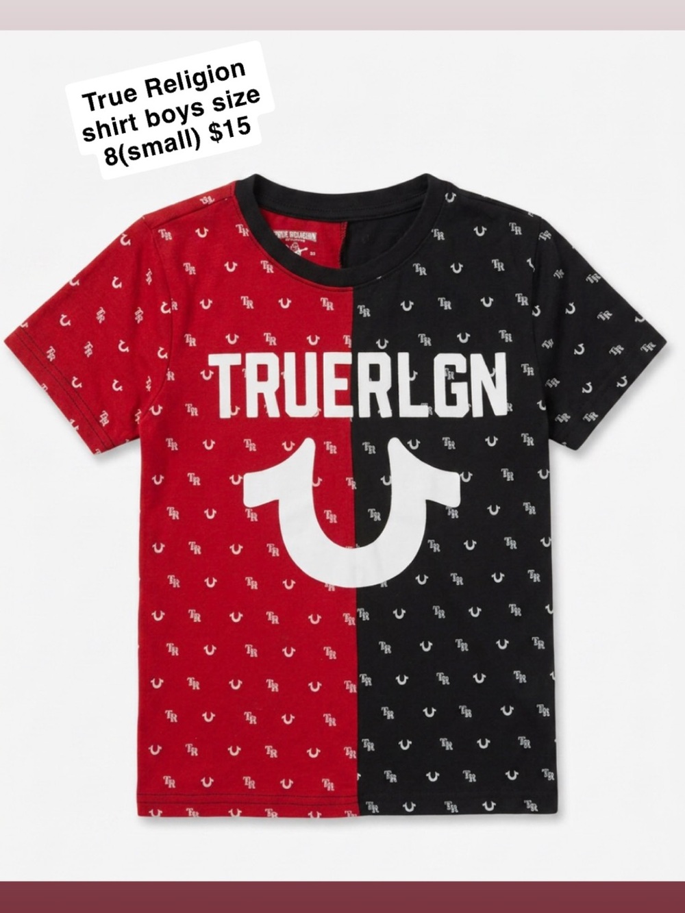 True Religion Red and Black Split Logo Tee